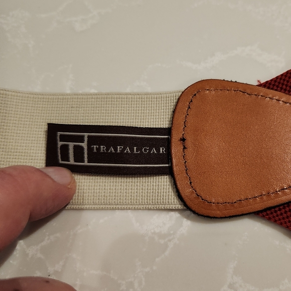 Classic TRAFALGAR Beet Red Woven Black Leather Hooks Suspenders Braces Made USA - Picture 5 of 6